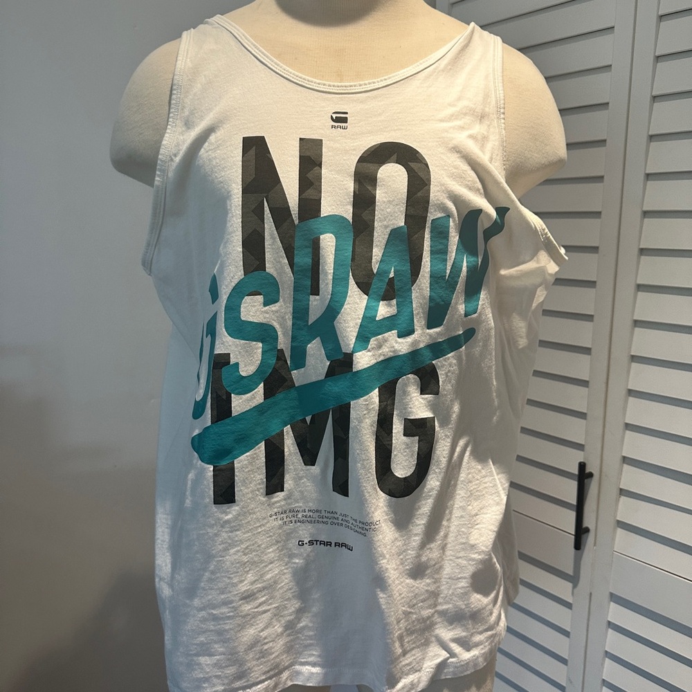 G-Star White and Teal Tank Top